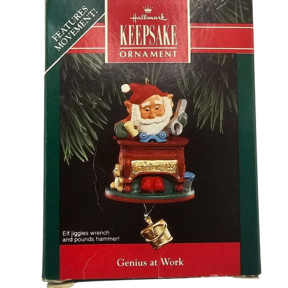 Hallmark Keepsake Ornament Genius at Work Elf Jiggles Wrench Pounds Hammer 1992